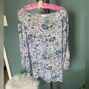 JJill Blue Paisley Tunic with bell sleeves. Size Medium